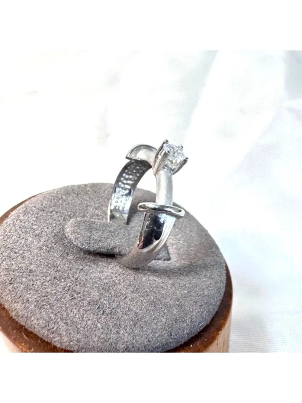 Modernist Sterling Silver 925 CZ Statement Ring Satin Finish Size 6.75